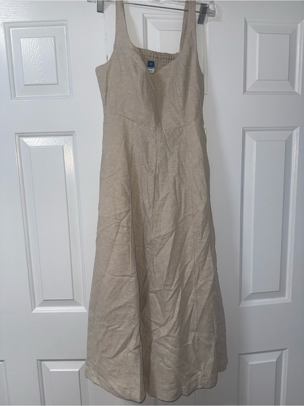 NWT Old Navy Beige Linen-Blend Sleeveless Midi Dress with Pockets